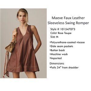 Anthropologie Maeve Faux Leather Sleeveless Swing Romper